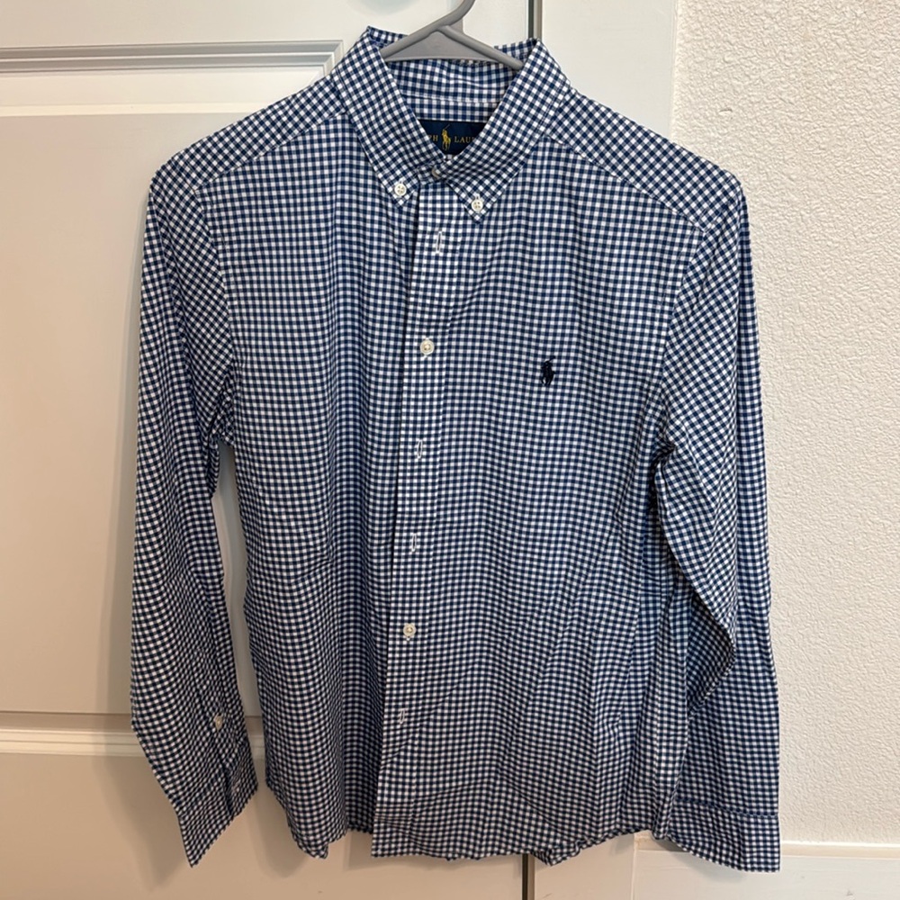 Boys blue plaid button up